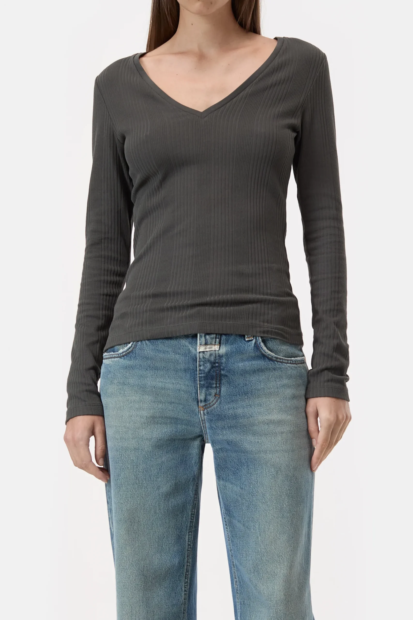 Closed T-shirts*Langarmshirt mit V-Ausschnitt Irishcoffee