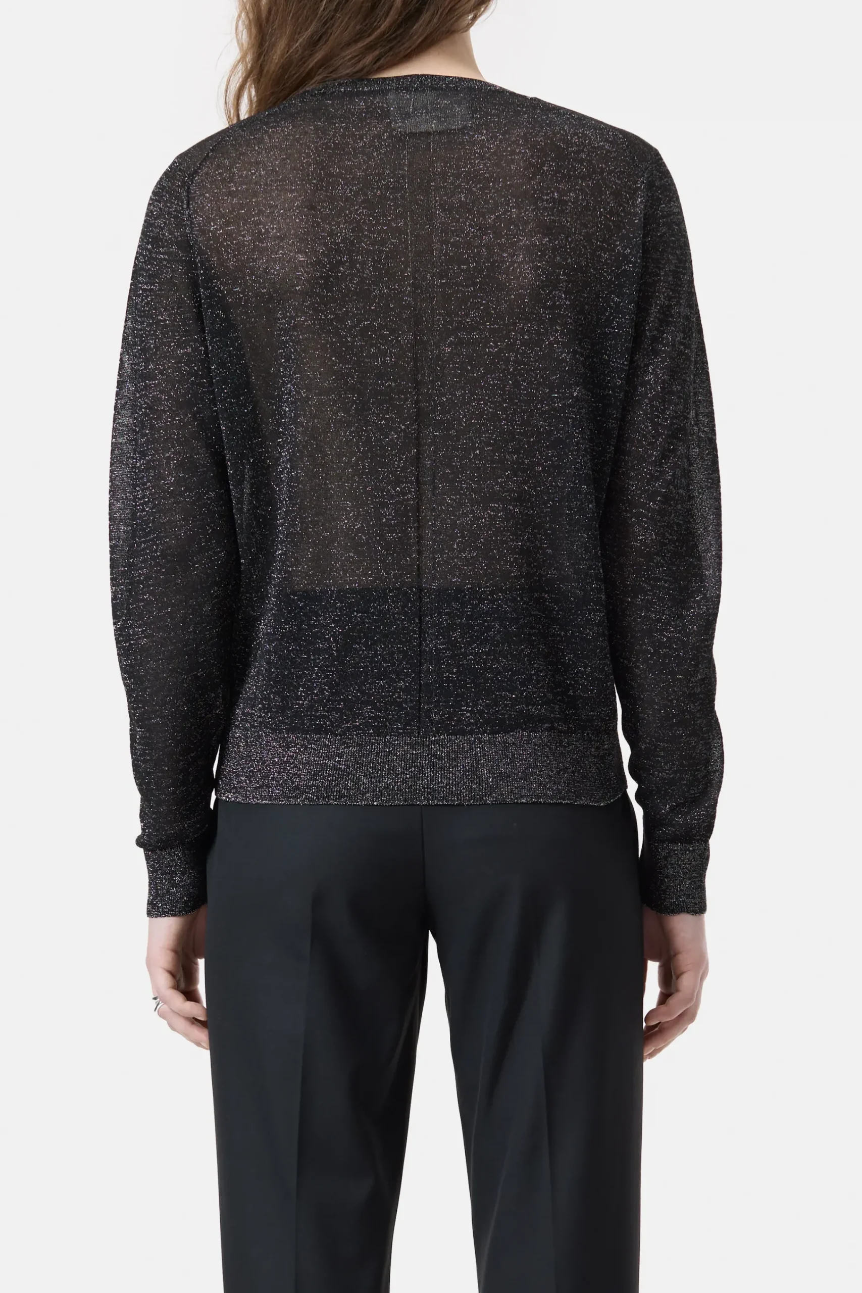 Closed Strick*Rundhalspullover in Lurex-Optik Black