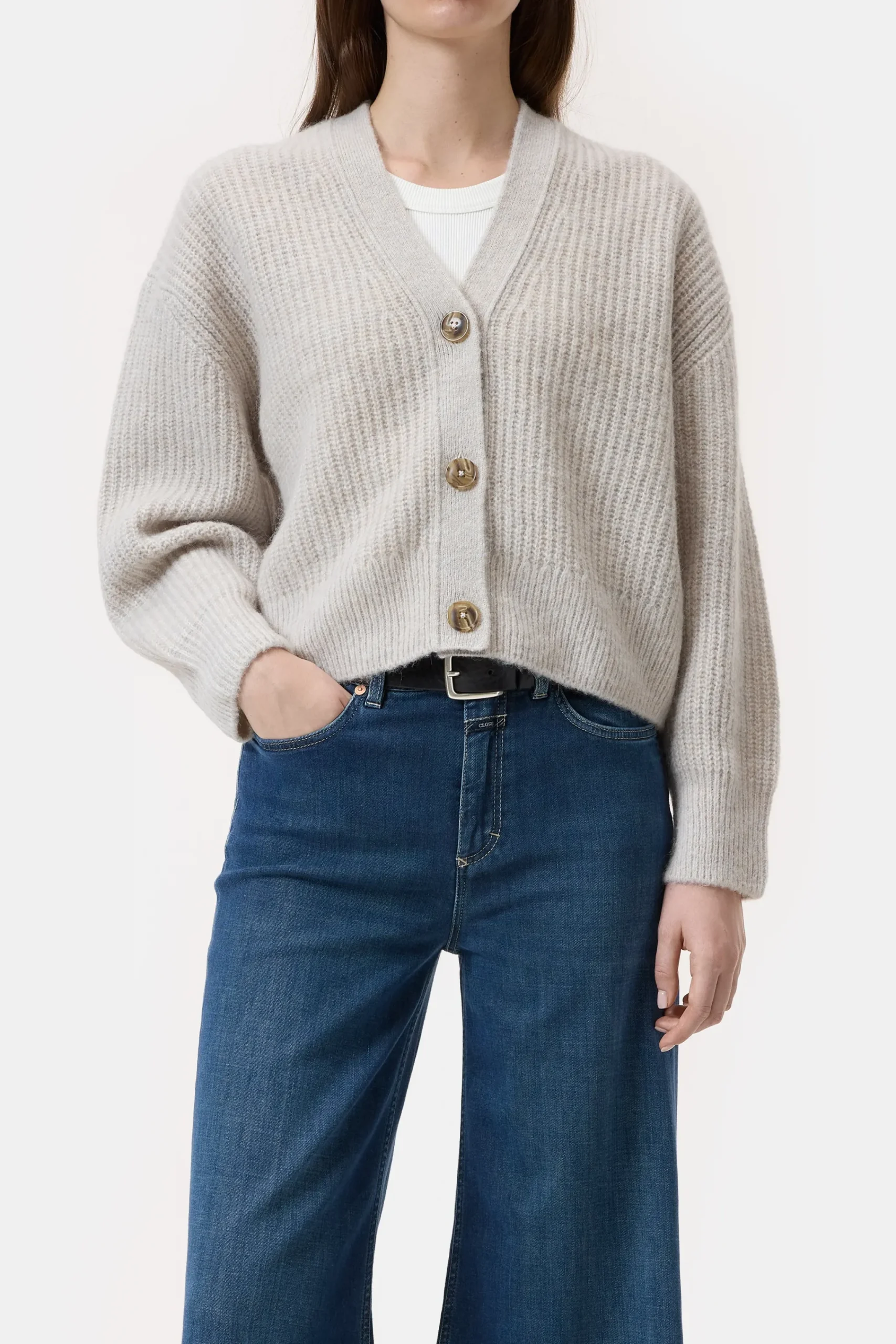 Closed Strick*Strickjacke aus Alpaka-Woll-Mix Stonebeige